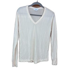 VTG 90s WinterSilks 100% Pure Silk Knit V-Neck Top - Cream Ivory - Size